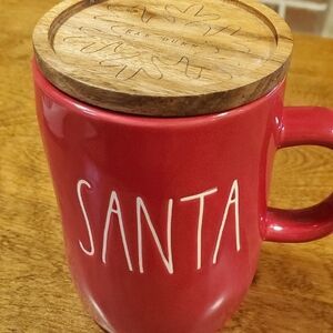 Rae Dunn Red Santa Mug with Wooden Lid